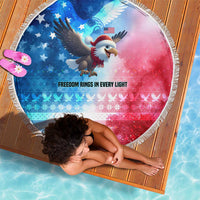 USA Christmas Beach Blanket with Santa Eagle Red White Blue Snowflake Pattern and American Flag - Wonder Print Shop