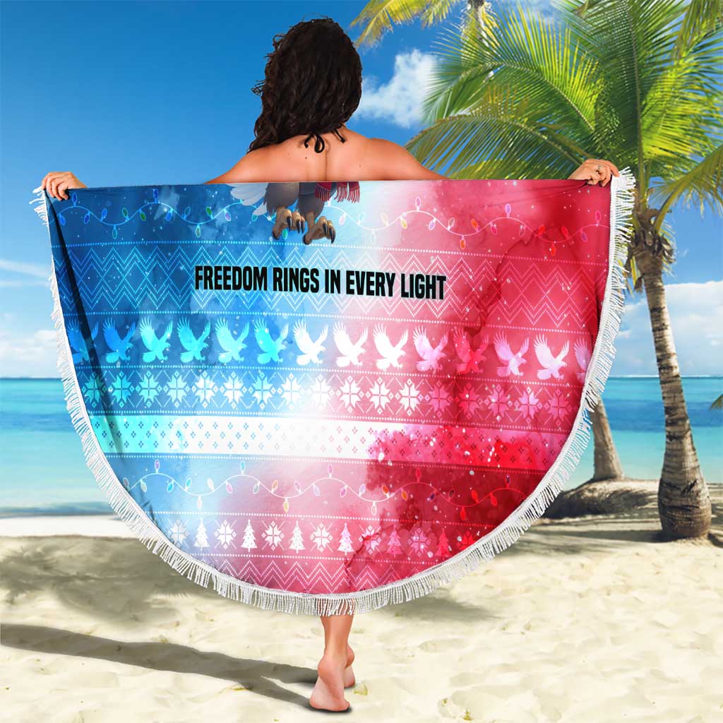 USA Christmas Beach Blanket with Santa Eagle Red White Blue Snowflake Pattern and American Flag - Wonder Print Shop