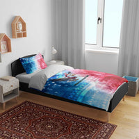 USA Christmas Bedding Set with Santa Eagle Red White Blue Snowflake Pattern and American Flag - Wonder Print Shop