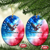 USA Christmas Ceramic Ornament with Santa Eagle Red White Blue Snowflake Pattern and American Flag - Wonder Print Shop