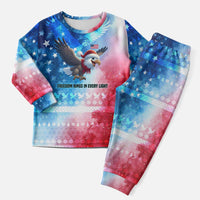 USA Christmas Pajama Set with Santa Eagle Red White Blue Snowflake Pattern and American Flag - Wonder Print Shop