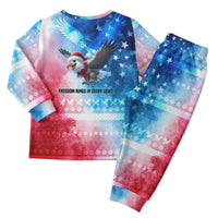 USA Christmas Pajama Set with Santa Eagle Red White Blue Snowflake Pattern and American Flag - Wonder Print Shop