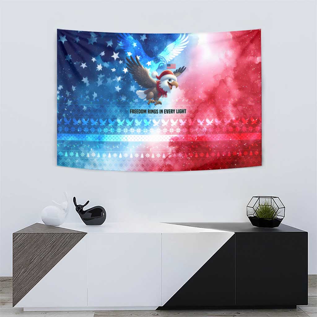 USA Christmas Tapestry with Santa Eagle Red White Blue Snowflake Pattern and American Flag - Wonder Print Shop