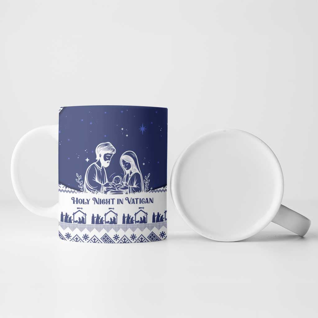 Vatican Christmas Ceramic Mug with Holy Family Nativity Scene Snowflake Pattern and Starry Night - Wonder Print Shop