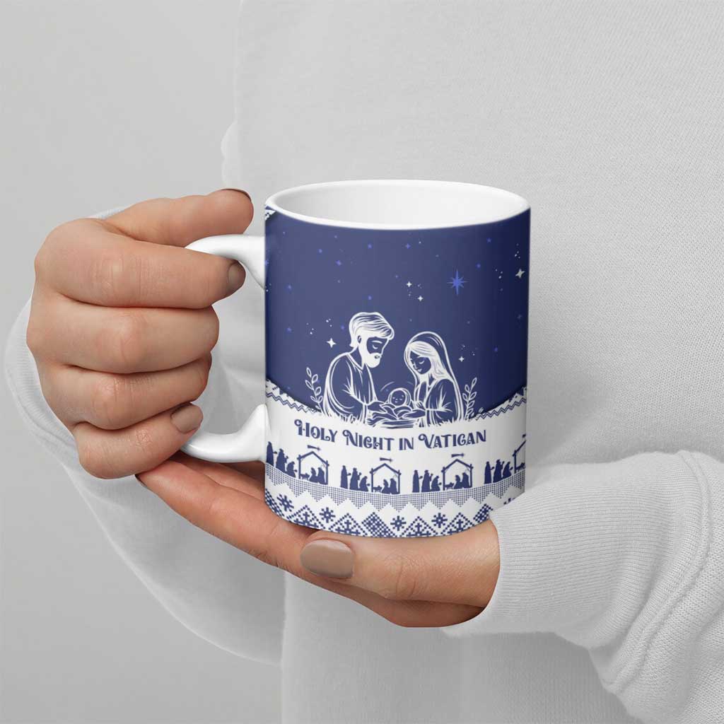 Vatican Christmas Ceramic Mug with Holy Family Nativity Scene Snowflake Pattern and Starry Night - Wonder Print Shop