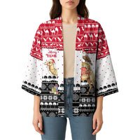 Yemen Christmas Kimono with Camel Leopard Falcon Red Black White Snowflake - Wonder Print Shop