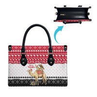 Yemen Christmas Leather Bag with Camel Leopard Falcon Red Black White Snowflake - Wonder Print Shop