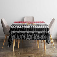 Yemen Christmas Tablecloth with Camel Leopard Falcon Red Black White Snowflake - Wonder Print Shop