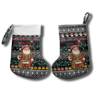 Yemen Christmas Stocking with Traditional Santa Black Snowflake Pattern and Festive Lights - Wonder Print Shop