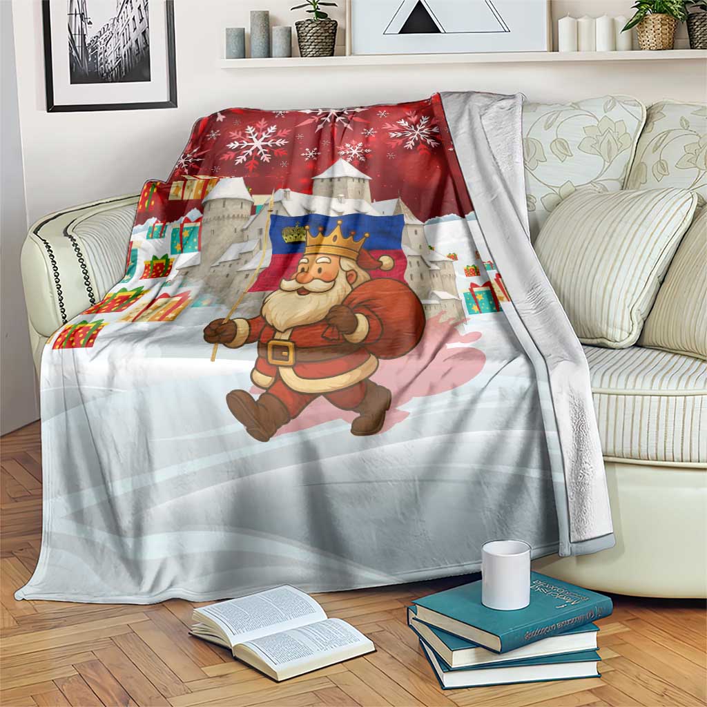 Liechtenstein Christmas Blanket with Santa Claus Castle Snowflakes and National Flag - Wonder Print Shop