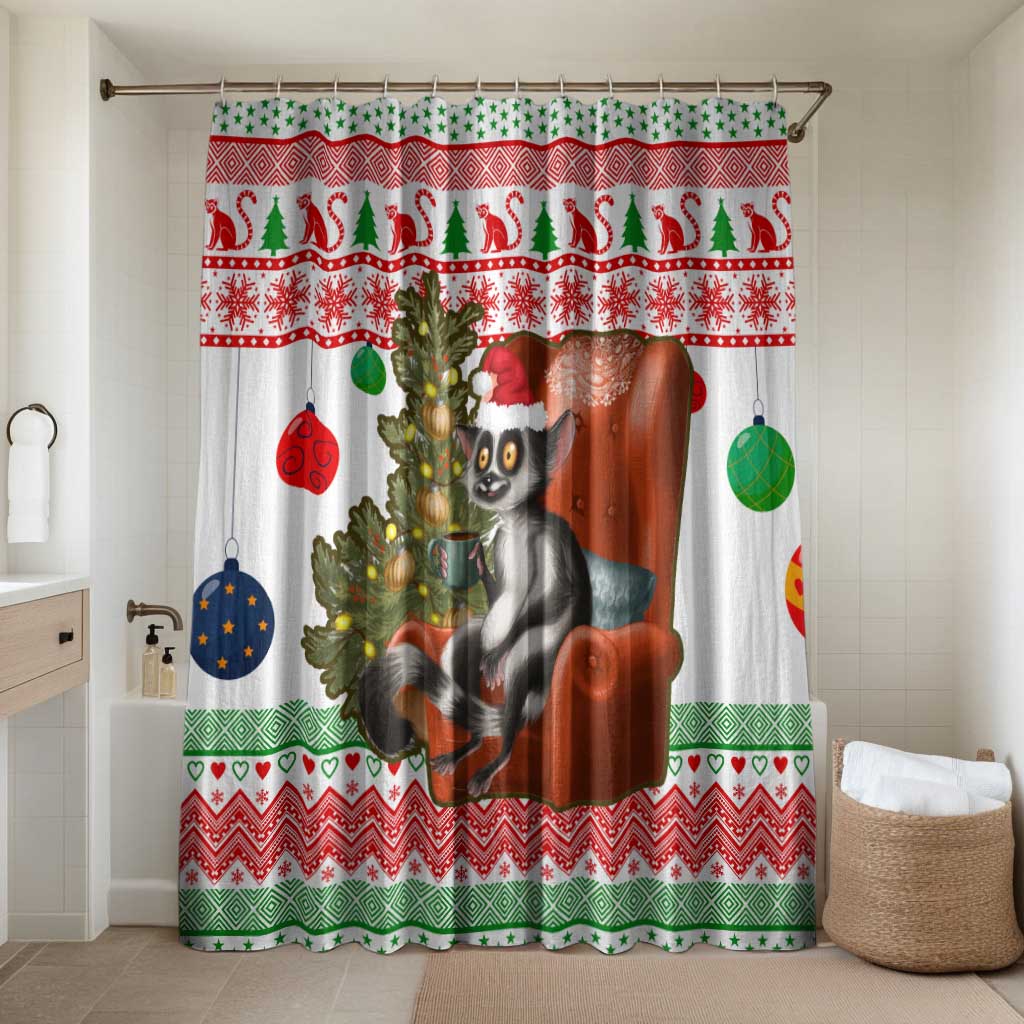 Madagascar Christmas Bathroom Set with Lemur Santa Hat Holiday Tree and Festive Pattern - Wonder Print Shop