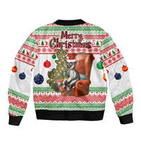 Madagascar Christmas Bomber Jacket with Lemur Santa Hat Holiday Tree and Festive Pattern - Wonder Print Shop