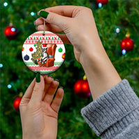 Madagascar Christmas Ceramic Ornament with Lemur Santa Hat Holiday Tree and Festive Pattern - Wonder Print Shop