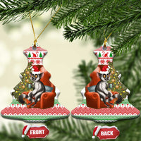 Madagascar Christmas Ceramic Ornament with Lemur Santa Hat Holiday Tree and Festive Pattern - Wonder Print Shop