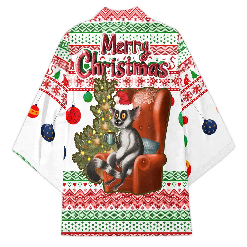 Madagascar Christmas Kimono with Lemur Santa Hat Holiday Tree and Festive Pattern - Wonder Print Shop