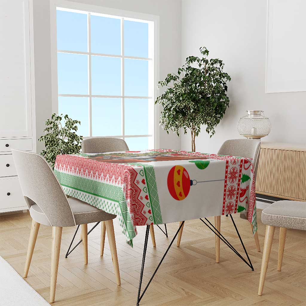 Madagascar Christmas Tablecloth with Lemur Santa Hat Holiday Tree and Festive Pattern - Wonder Print Shop