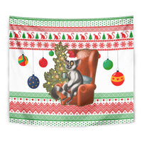 Madagascar Christmas Tapestry with Lemur Santa Hat Holiday Tree and Festive Pattern - Wonder Print Shop