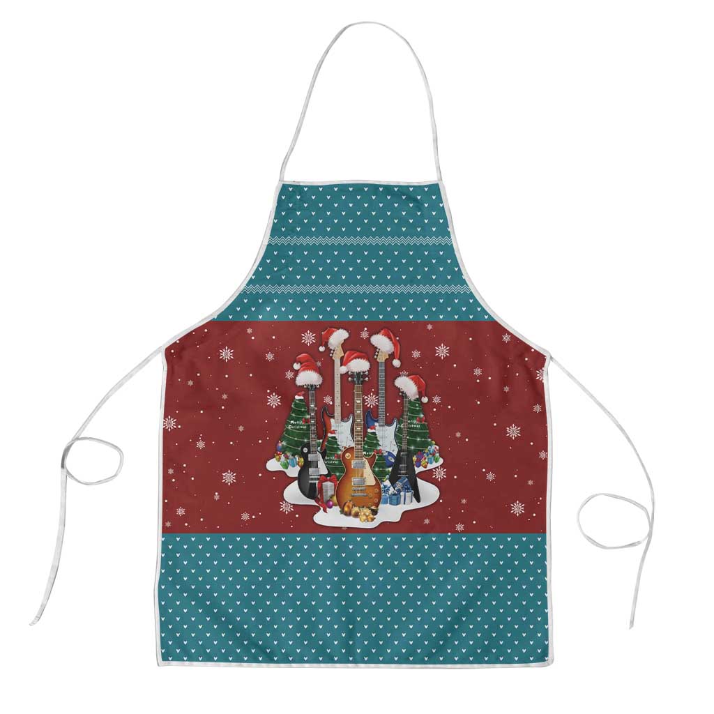 Christmas Guitar Apron with Santa Hats Trees Snowflakes and Musical Pattern - Wonder Print Shop