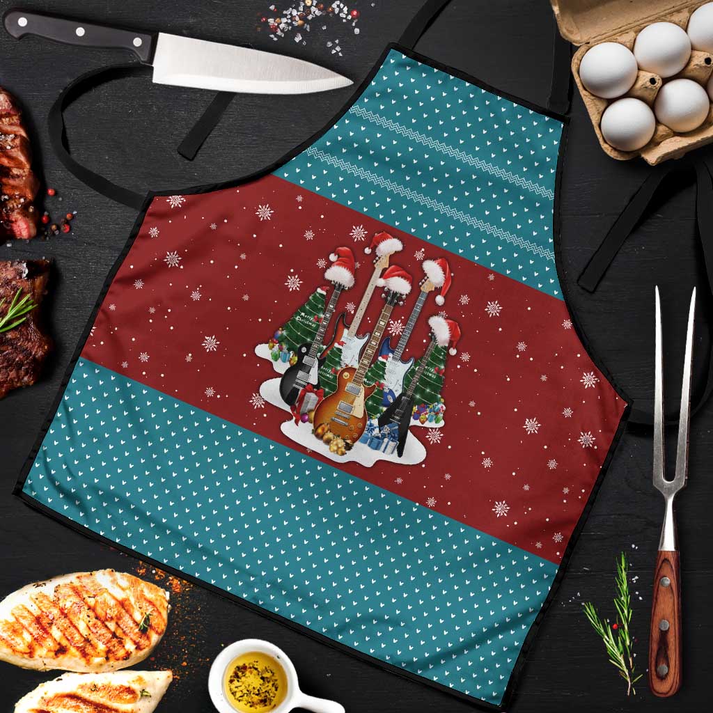 Christmas Guitar Apron with Santa Hats Trees Snowflakes and Musical Pattern - Wonder Print Shop