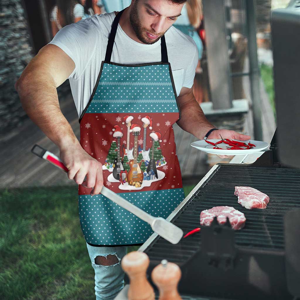 Christmas Guitar Apron with Santa Hats Trees Snowflakes and Musical Pattern - Wonder Print Shop