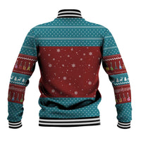 Christmas Guitar Baseball Jacket with Santa Hats Trees Snowflakes and Musical Pattern - Wonder Print Shop