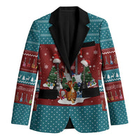 Christmas Guitar Blazer with Santa Hats Trees Snowflakes and Musical Pattern - Wonder Print Shop