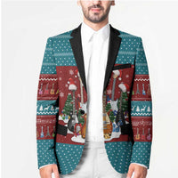 Christmas Guitar Blazer with Santa Hats Trees Snowflakes and Musical Pattern - Wonder Print Shop