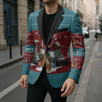Christmas Guitar Blazer with Santa Hats Trees Snowflakes and Musical Pattern - Wonder Print Shop