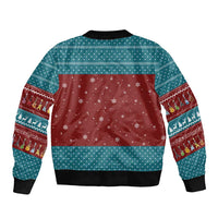 Christmas Guitar Bomber Jacket with Santa Hats Trees Snowflakes and Musical Pattern - Wonder Print Shop