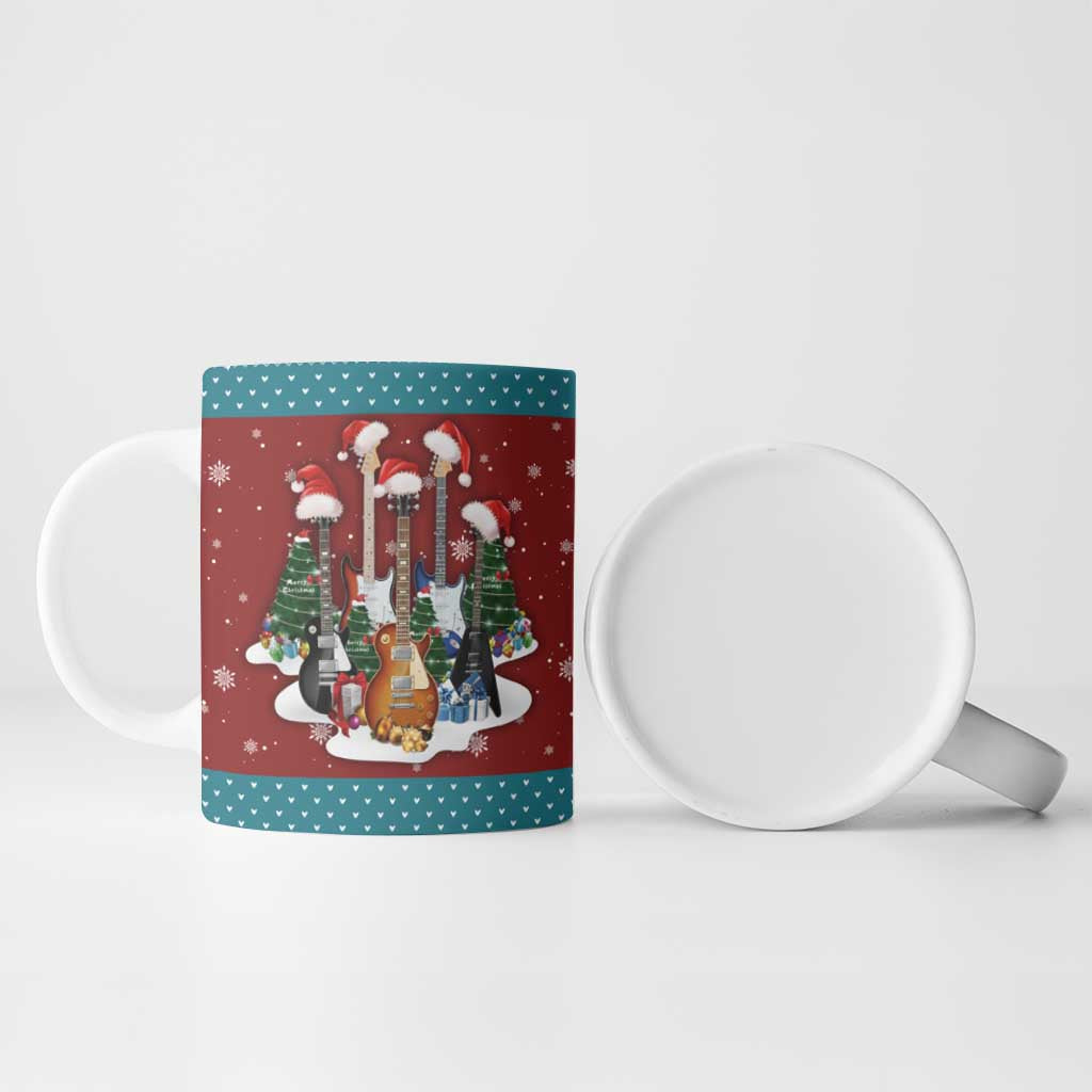 Christmas Guitar Ceramic Mug with Santa Hats Trees Snowflakes and Musical Pattern - Wonder Print Shop
