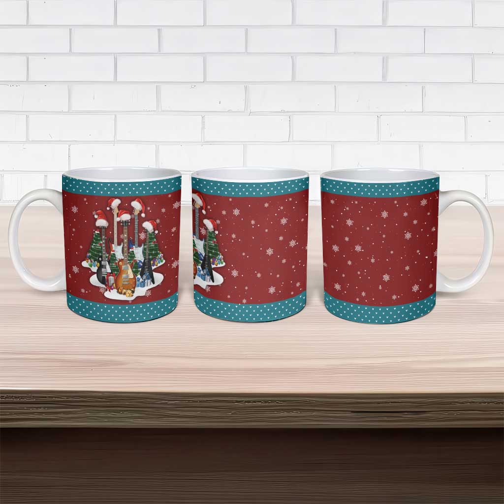 Christmas Guitar Ceramic Mug with Santa Hats Trees Snowflakes and Musical Pattern - Wonder Print Shop