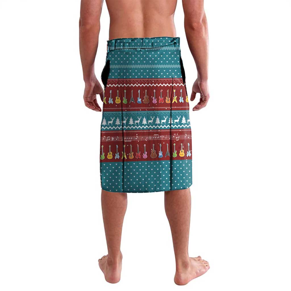 Christmas Guitar Lavalava with Santa Hats Trees Snowflakes and Musical Pattern - Wonder Print Shop