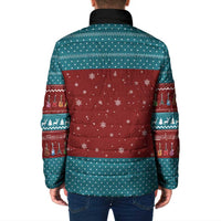 Christmas Guitar Padded Jacket with Santa Hats Trees Snowflakes and Musical Pattern - Wonder Print Shop
