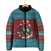 Christmas Guitar Padded Jacket with Santa Hats Trees Snowflakes and Musical Pattern - Wonder Print Shop