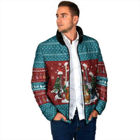 Christmas Guitar Padded Jacket with Santa Hats Trees Snowflakes and Musical Pattern - Wonder Print Shop