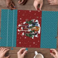 Christmas Guitar Puzzle with Santa Hats Trees Snowflakes and Musical Pattern - Wonder Print Shop