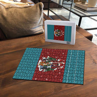Christmas Guitar Puzzle with Santa Hats Trees Snowflakes and Musical Pattern - Wonder Print Shop