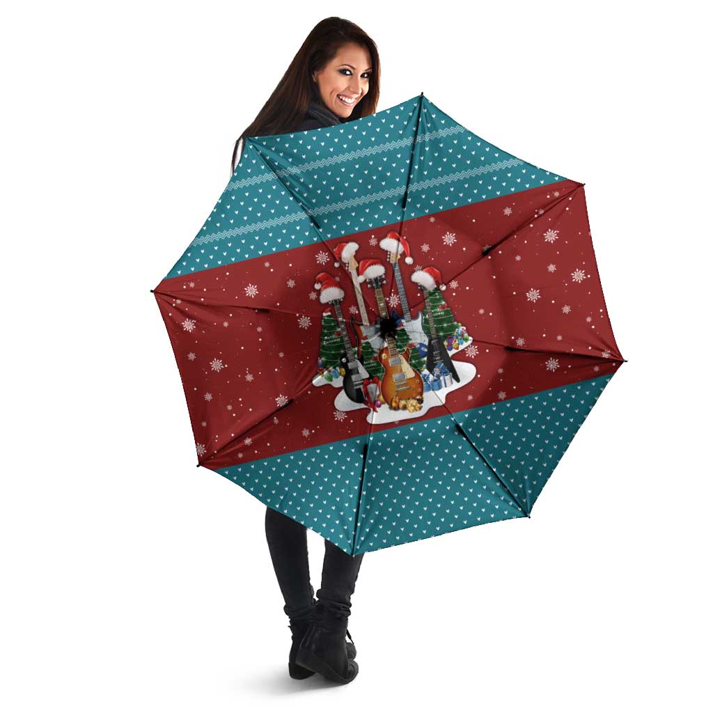 Christmas Guitar Umbrella with Santa Hats Trees Snowflakes and Musical Pattern - Wonder Print Shop