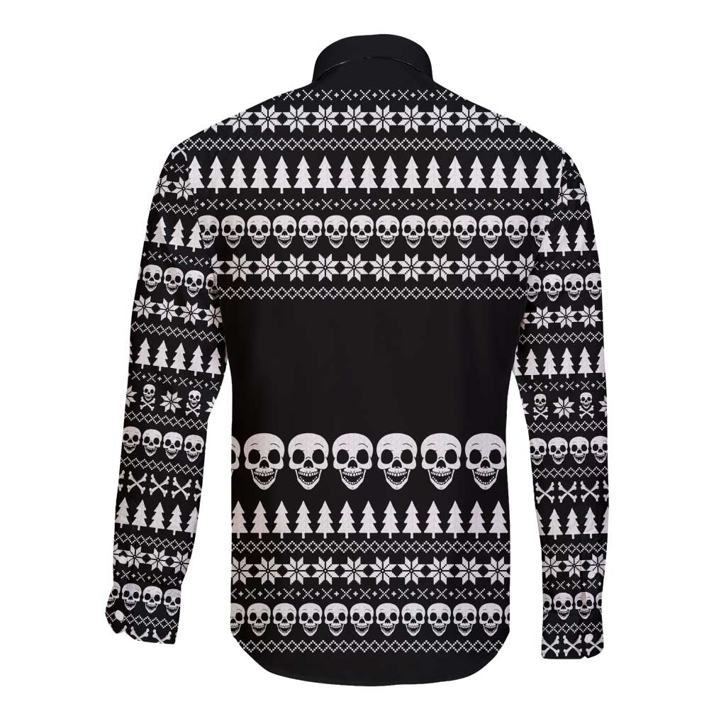 Creepy Christmas Long Sleeve Button Shirt with Skulls Trees and Gothic Holiday Pattern - Wonder Print Shop