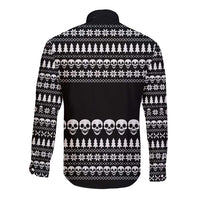 Creepy Christmas Long Sleeve Button Shirt with Skulls Trees and Gothic Holiday Pattern - Wonder Print Shop