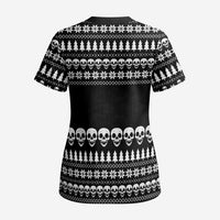 Creepy Christmas Scrub Top with Skulls Trees and Gothic Holiday Pattern - Wonder Print Shop