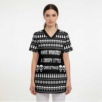 Creepy Christmas Scrub Top with Skulls Trees and Gothic Holiday Pattern - Wonder Print Shop