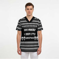 Creepy Christmas Scrub Top with Skulls Trees and Gothic Holiday Pattern - Wonder Print Shop