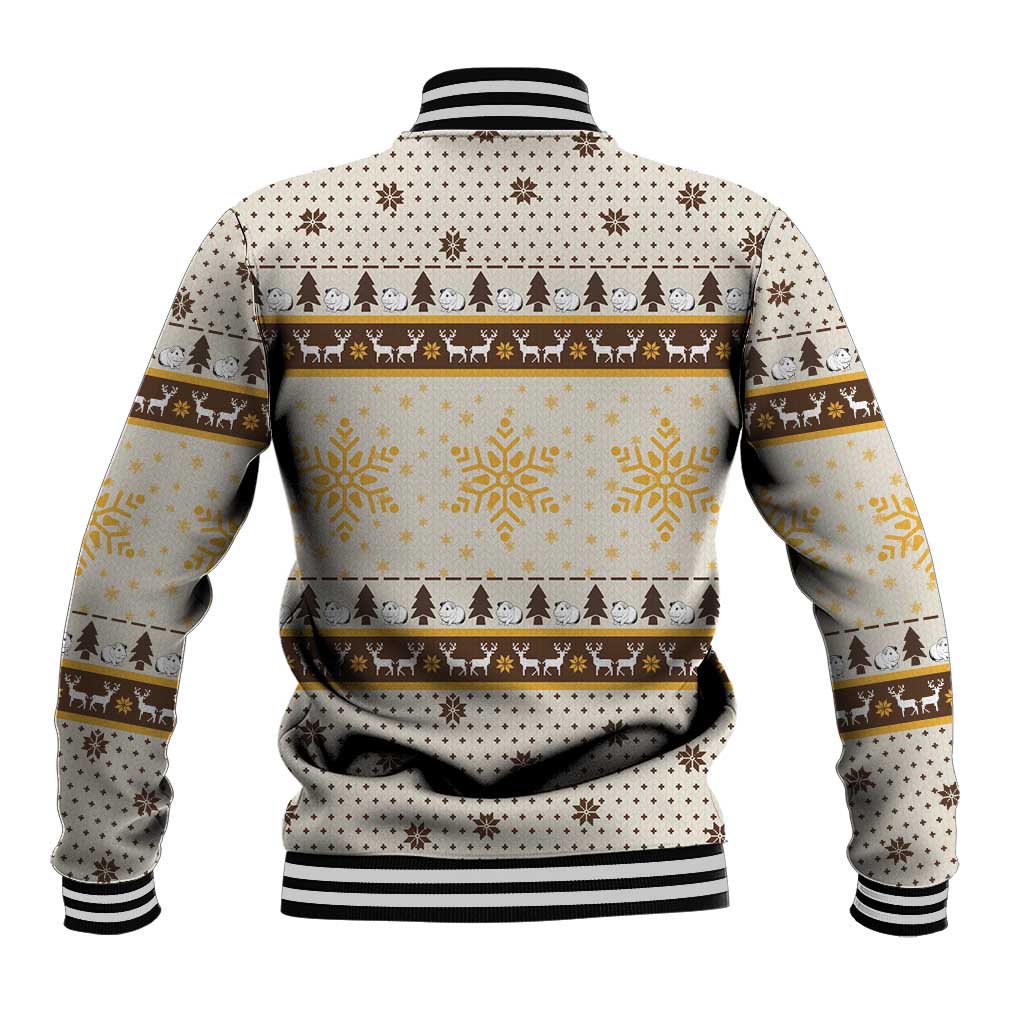 Guinea Pig Christmas Baseball Jacket with Snowflakes Trees and Reindeer Pattern - Wonder Print Shop