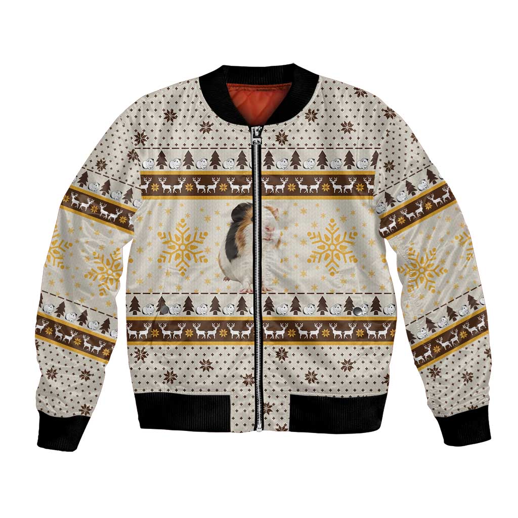 Guinea Pig Christmas Bomber Jacket with Snowflakes Trees and Reindeer Pattern - Wonder Print Shop