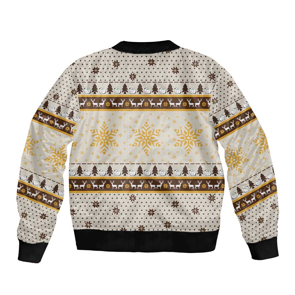 Guinea Pig Christmas Bomber Jacket with Snowflakes Trees and Reindeer Pattern - Wonder Print Shop