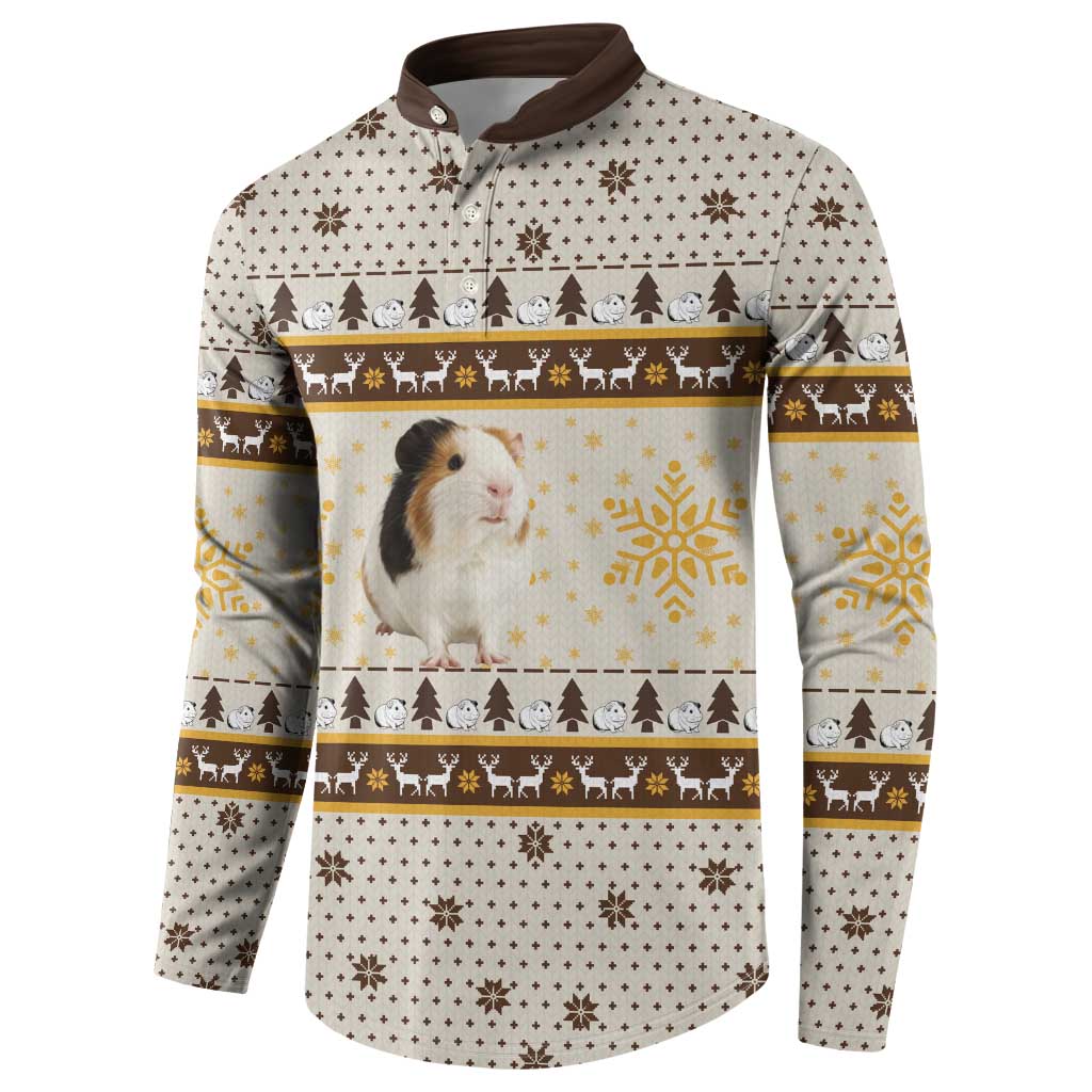 Guinea Pig Christmas Button Sweatshirt with Snowflakes Trees and Reindeer Pattern - Wonder Print Shop