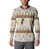 Guinea Pig Christmas Button Sweatshirt with Snowflakes Trees and Reindeer Pattern - Wonder Print Shop