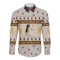 Guinea Pig Christmas Long Sleeve Button Shirt with Snowflakes Trees and Reindeer Pattern - Wonder Print Shop
