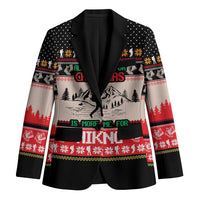 Hiking Christmas Blazer with Mountains Trees and Winter Holiday Pattern - Wonder Print Shop